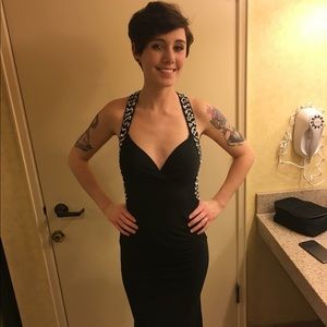 Women's Cross Back Sequins V-neck Long Prom Dress